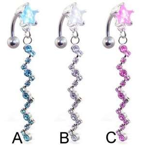    Reversed star belly ring with zip zag dangle, clear Jewelry