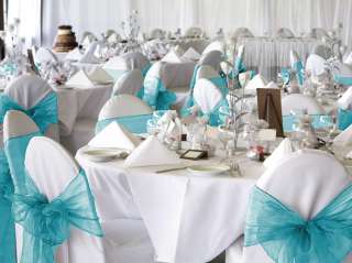 100 Turquoise Aqua Organza Chair Cover Sash Bow Wedding  