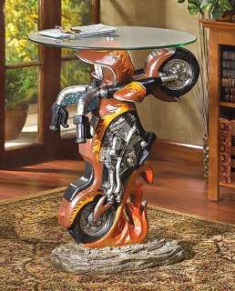 CHOPPER WHEELIE GLASS TOP END SIDE TABLE PLANT STAND  
