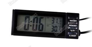 New Car LCD DC 12V Digital Thermometer Temperature Display Alarm Clock