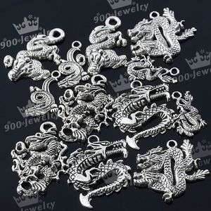 12x Mixed Tibetan Silver Various Dragon Shape Lot Charm Beads Jewelry 