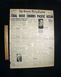 ALLEUTAIN ISLANDS EARTHQUAKE Alaska & Hawaii Tsunami 1946 Newspaper 