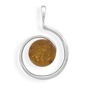   Amber Sterling Silver Coil Slide Pendant , Pendant Only Jewelry