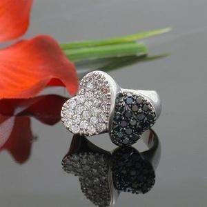   CUBIC ZIRCONIA DOUBLE HEART RIGHT HAND RING SIZE 5,6,7,8,9,10  