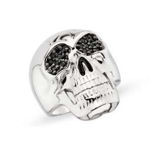  Black CZ Sterling Silver Skull Ring Jewelry