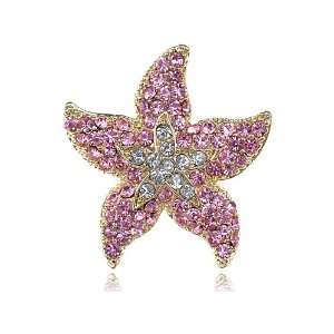   Ocean Starfish Stargazer Lily Flower 5 Points Crystal Rhinestone Ring