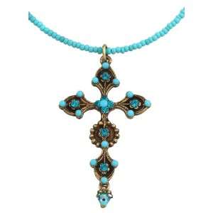  Cross Pendant Accented with Vintage Details, Turquoise Swarovski 