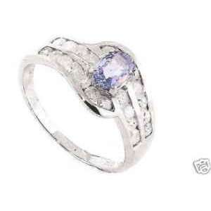  DIAMONDS & TANZANITE WHITE GOLD RING 