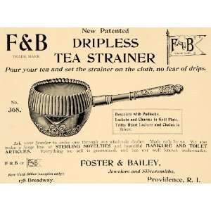 1895 Ad Dripless Tea Strainer No 368 Foster & Bailey   Original Print 