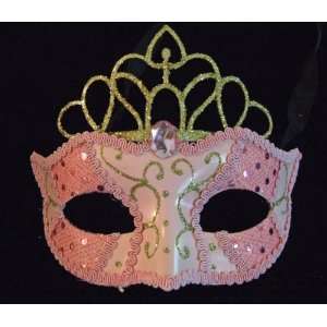   Mask with Tiara Baby Pink Mardi Gras Masquerade Halloween Prom Costume