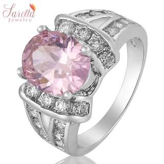   Pink Sapphire White Gold GP Ladies Ring Fashion Jewelry Gift Size 7/O