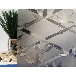 Tinted Bamboo Flowers Cut Glass Static Cling Window Film, 35 Wide x 