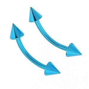 Anodized Blue Titanium Eyebrow Spikes   16g   11mm x 4mm Spike (Sold 