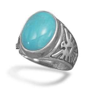  Sterling Silver Created Turquoise Ring With Thunderbird 