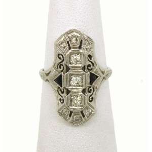  Vintage Art Deco 18K Gold Diamonds & Sapphires Ring 